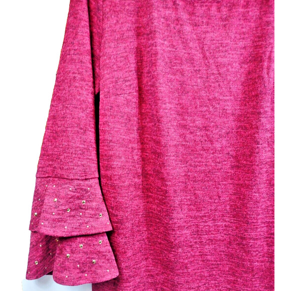 Tacera Women’s Midi Dress Bell Sleeves Gold Beads Plus Size 1X Red Wine - Picture 2 of 5